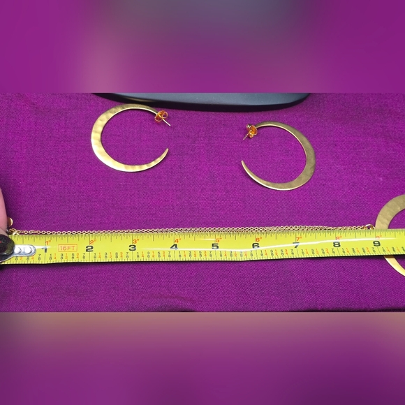 RARE-RLM Studio Hammered Brass Moon Pendant 18" Necklace & Matching Earrings Set - Picture 10 of 16